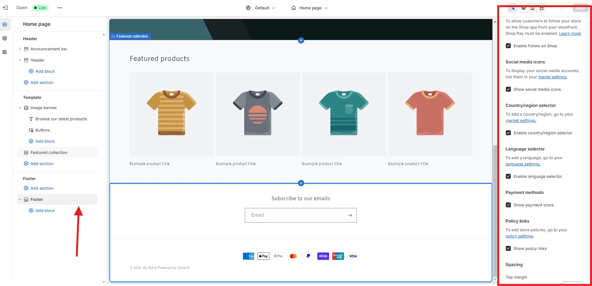 Customising the footer